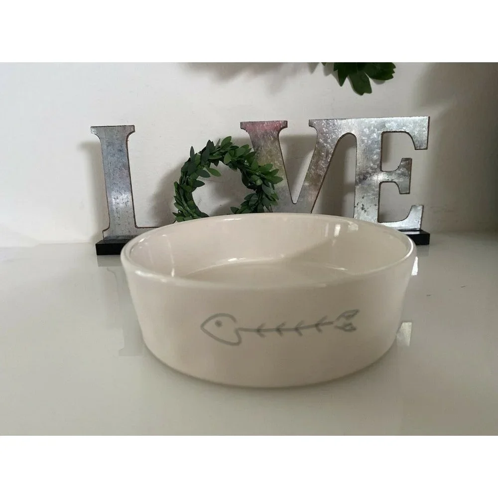 Artisan Rae Dunn Meow White Black Ceramic Cat Bowl Pet Food Dish‎ 5